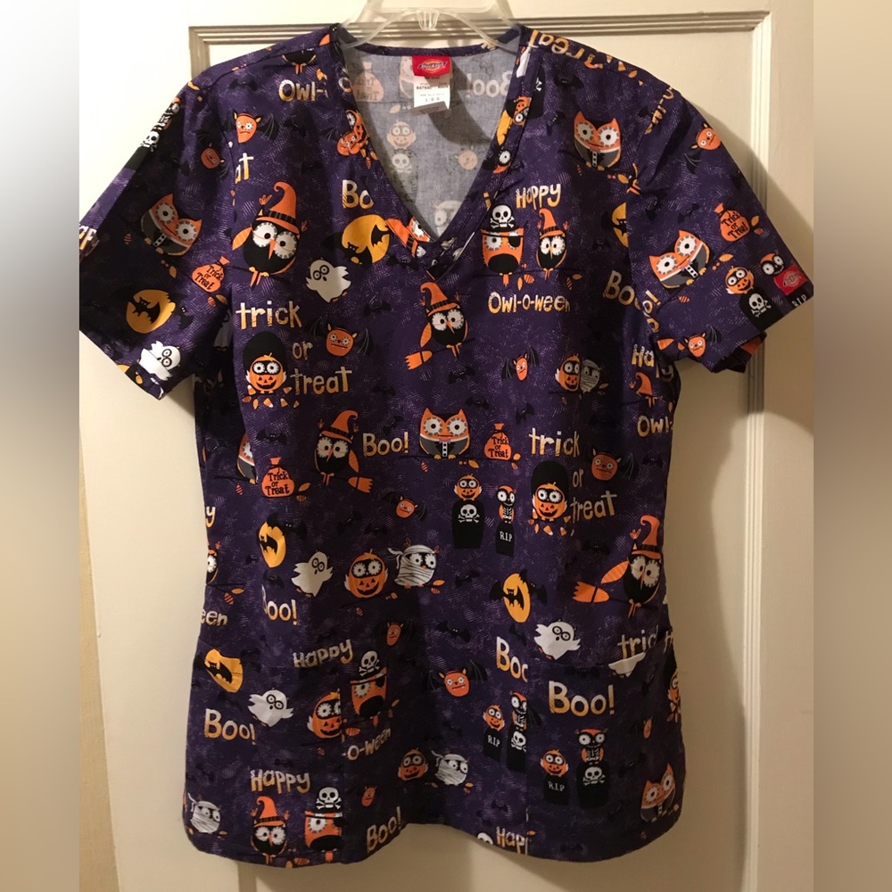 Womens Dickies Large Halloween Scrub Top